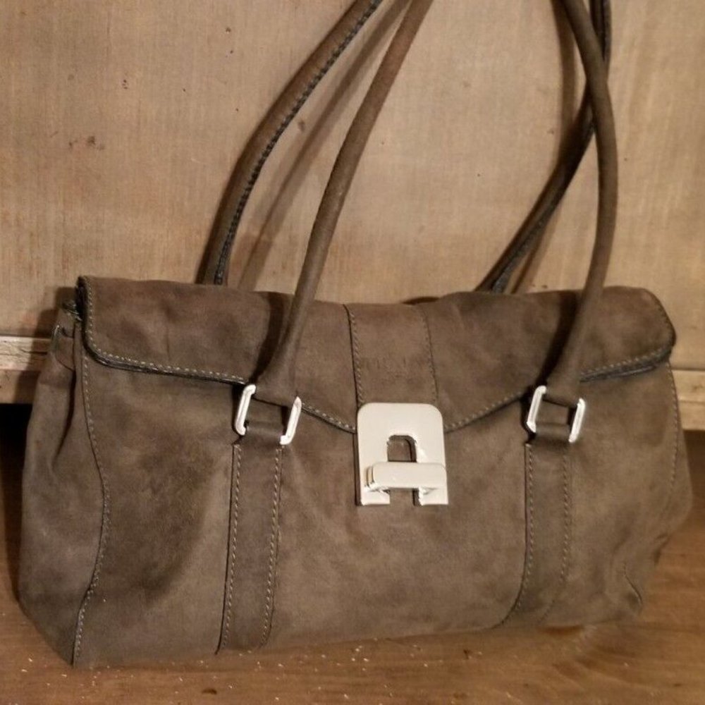 Prada suede purse handbag shoulder dark olive green brown New condition